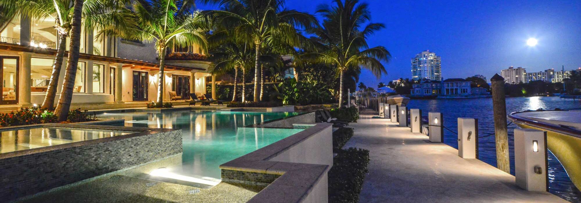 Vista Residential landscape lighting installed in and around a pool